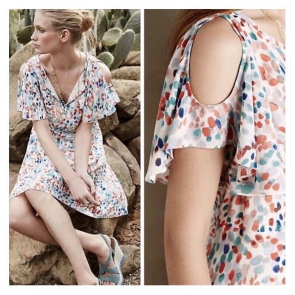 Anthropologie Mauve Fluttered Watercolor Dress Size Small